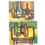 Two naive oil on board still life pictures, differing sizes. P&P Group 2 (£18+VAT for the first