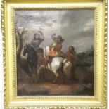 PIETER CORNELIUS VERBEEK The Falconers, oil on panel, 24 X 24 cm signed on bottom left hand