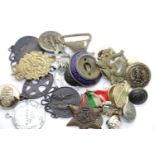 Mixed military badges and buttons, together with two Victorian bronze NRA medals. P&P Group 1 (£14+