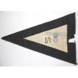 German WWII style SS pennant with battle / fire damage, L: 39 cm. P&P Group 1 (£14+VAT for the first