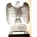 German Third Reich style impressive and large cast bronze eagle, silvered and raised on a stepped