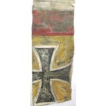 German WWI style large panel of aeroplane canvas with painted markings. 132 x 48 cm. P&P Group 2 (£