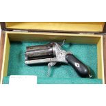 Antique pinfire six shot revolver with fold down trigger engraved with gold highlights L: 11 cm. P&P