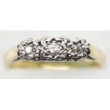 Antique 18ct gold and platinum three stone diamond ring, size M, 3.2g. P&P Group 1 (£14+VAT for