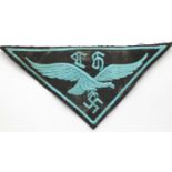 German WWII style triangular Luftwaffe cloth badge. P&P Group 1 (£14+VAT for the first lot and £1+