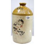 Ulster WWI style stoneware flagon stamped SRD, with worn transfer print 'Old Bill Stands By!', H: 32