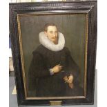 CORNELIS VAN DER VOORT 1570 - 1624 Oil on wooden panel of a gentleman, 76 x 110 cm, with