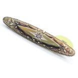 Antique ornate diamond set 15ct gold brooch, L: 40 mm, 2.9g. P&P Group 1 (£14+VAT for the first