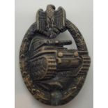 German WWII style Panzer Assault badge. P&P Group 1 (£14+VAT for the first lot and £1+VAT for