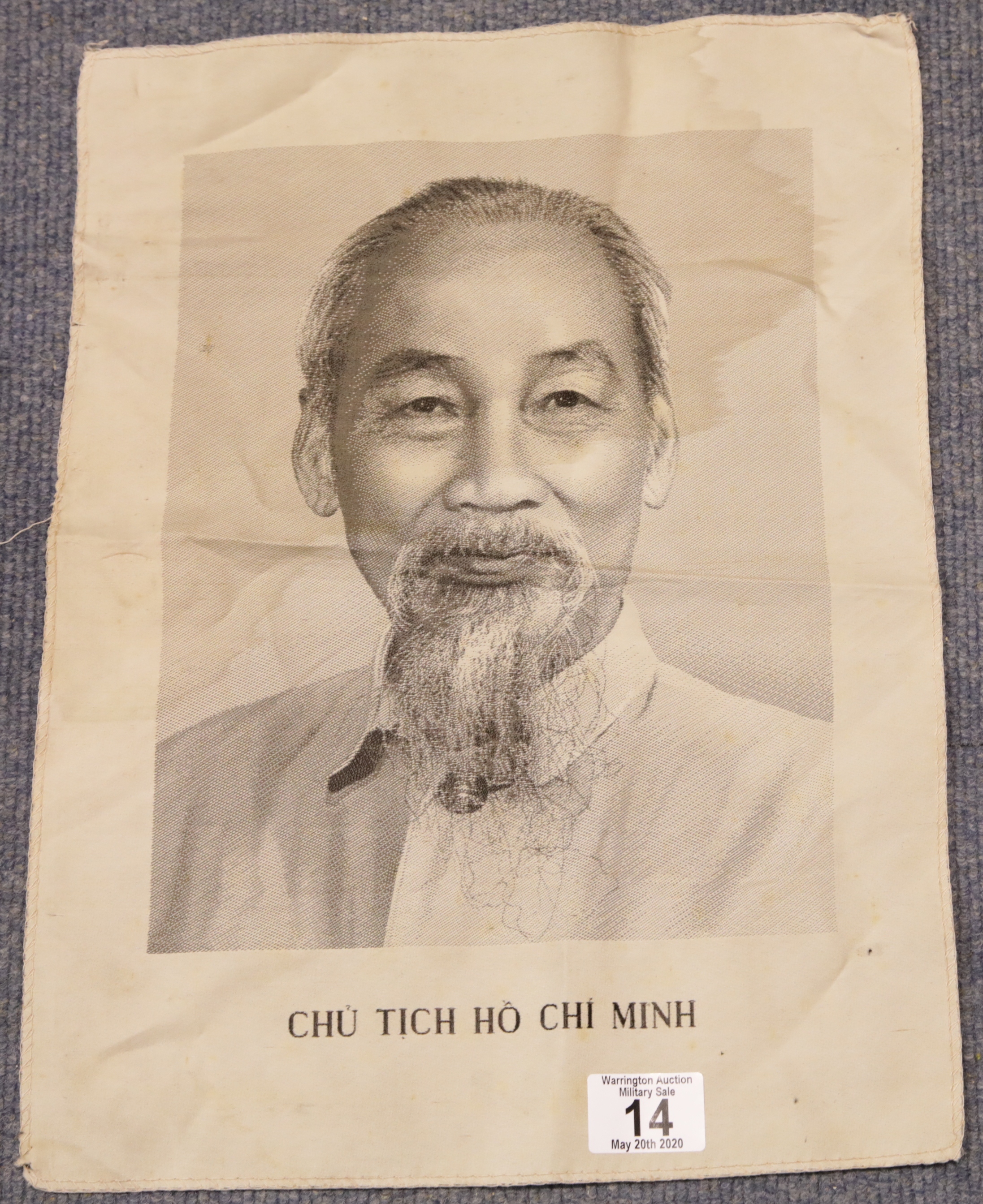 Vietnam War type Ho Chi Minh fabric poster. Every household in North Vietnam was instructed to