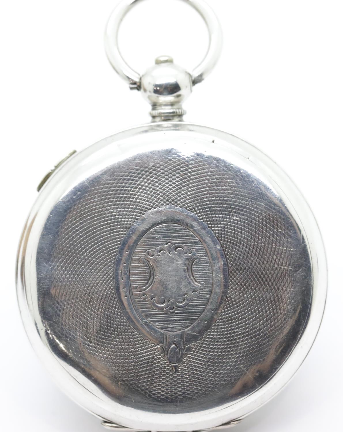 925 silver centre seconds chronograph pocket watch with roman numeral chapter ring open face key - Image 4 of 7