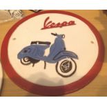 Cast iron Vespa sign, D: 24 cm. P&P Group 2 (£18+VAT for the first lot and £2+VAT for subsequent