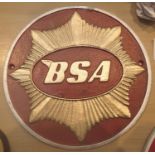 Cast iron BSA sign, D: 24 cm. P&P Group 2 (£18+VAT for the first lot and £2+VAT for subsequent lots)