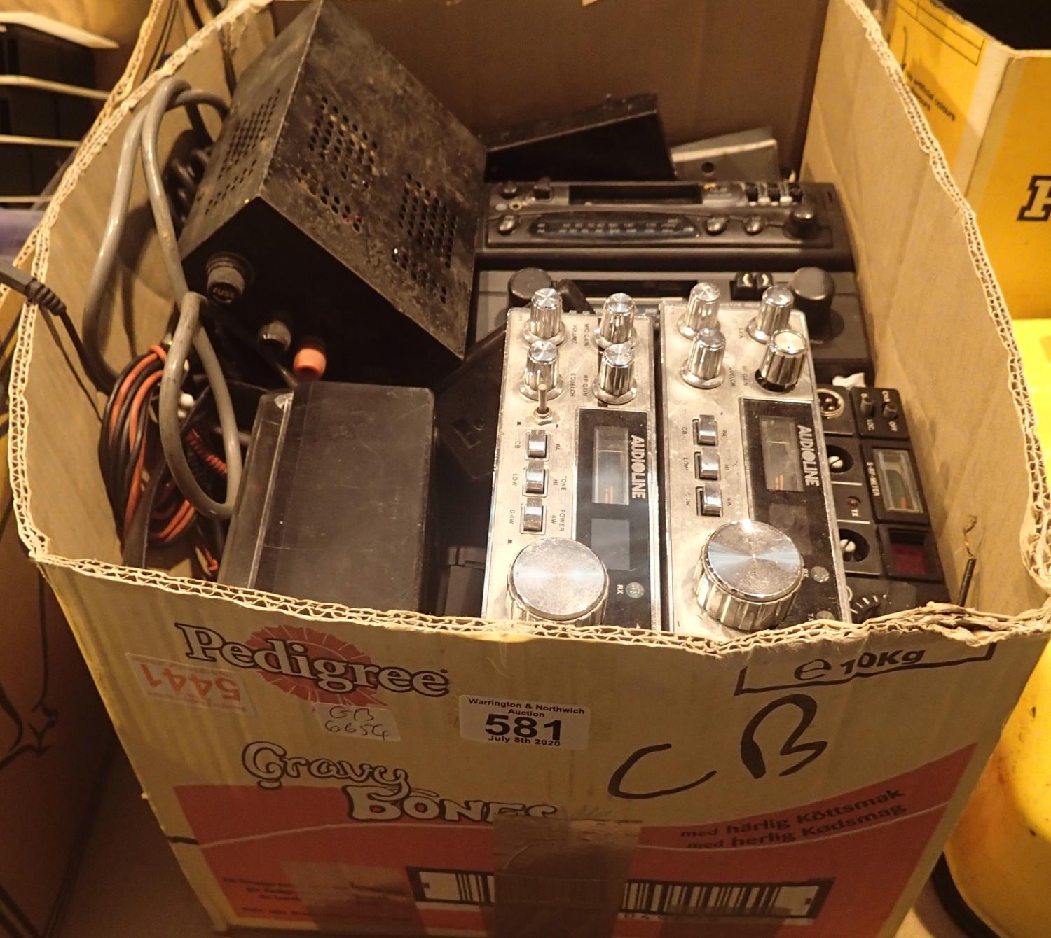 Box of CB Radio, car radios and test instruments. This lot is not available for in-house P&P.