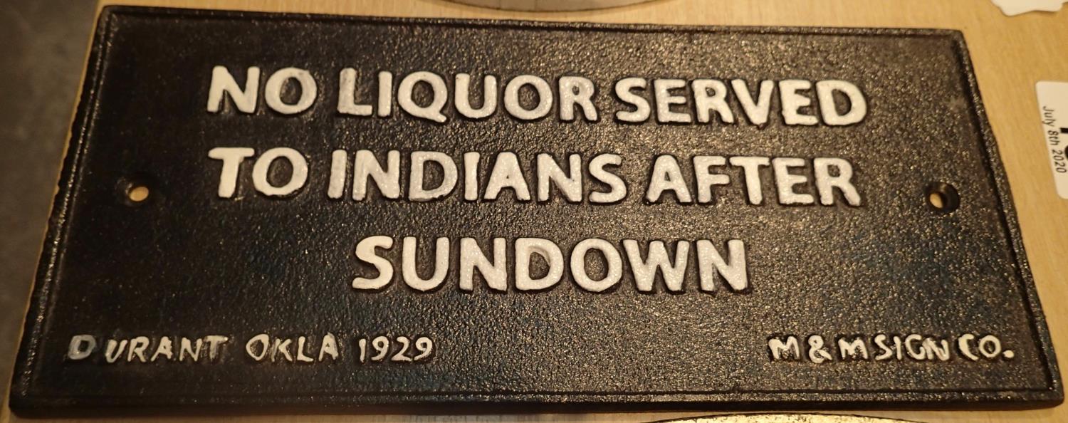 Cast iron No Liquor Served sign, 24 x 11 cm. P&P Group 2 (£18+VAT for the first lot and £2+VAT for