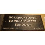 Cast iron No Liquor Served sign, 24 x 11 cm. P&P Group 2 (£18+VAT for the first lot and £2+VAT for