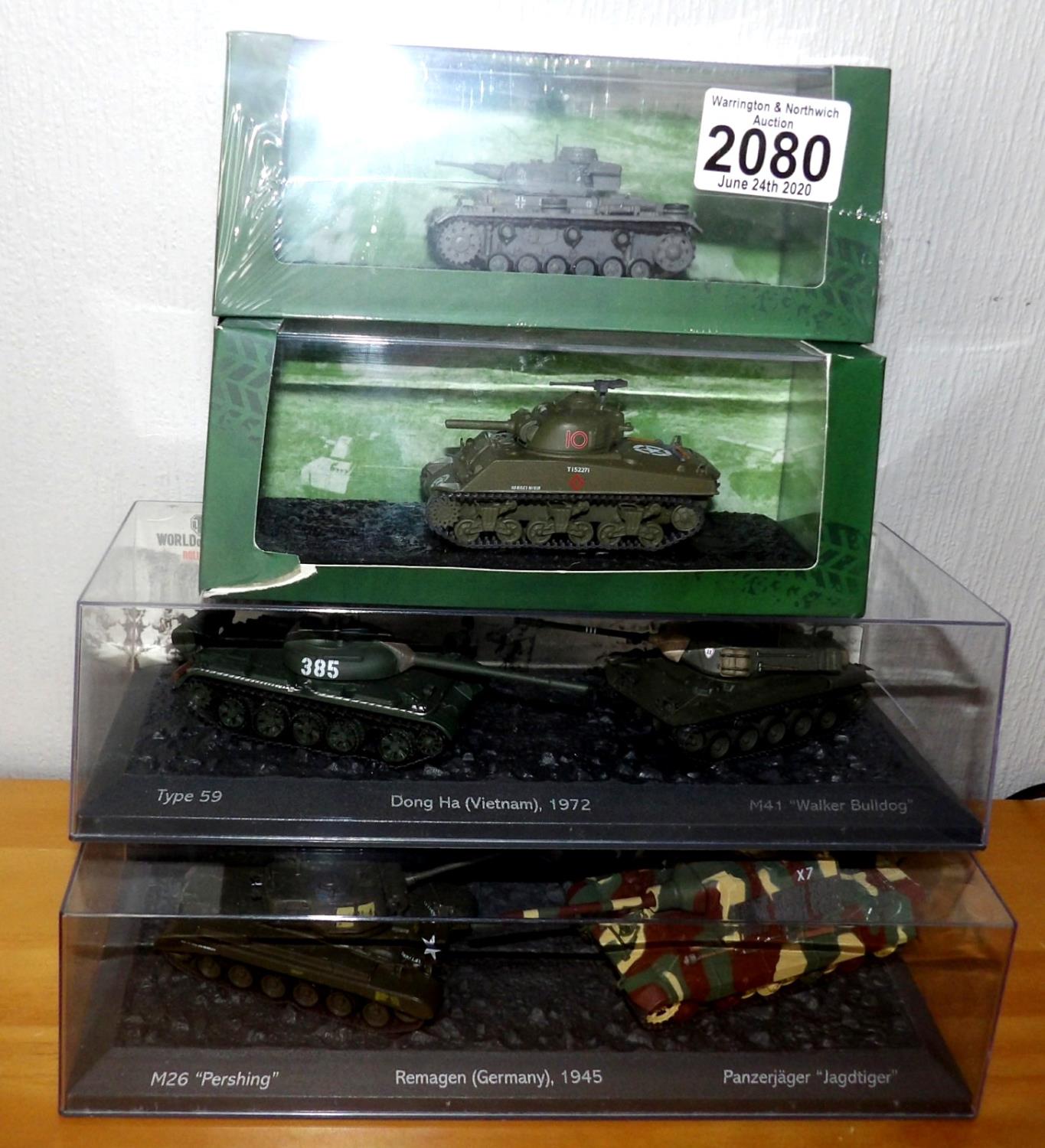 Atlas x 4 1.72 World of Tanks x 2 Sets M4 Sherman, PZKpfw.111 Ausf. G. P&P Group 2 (£18+VAT for