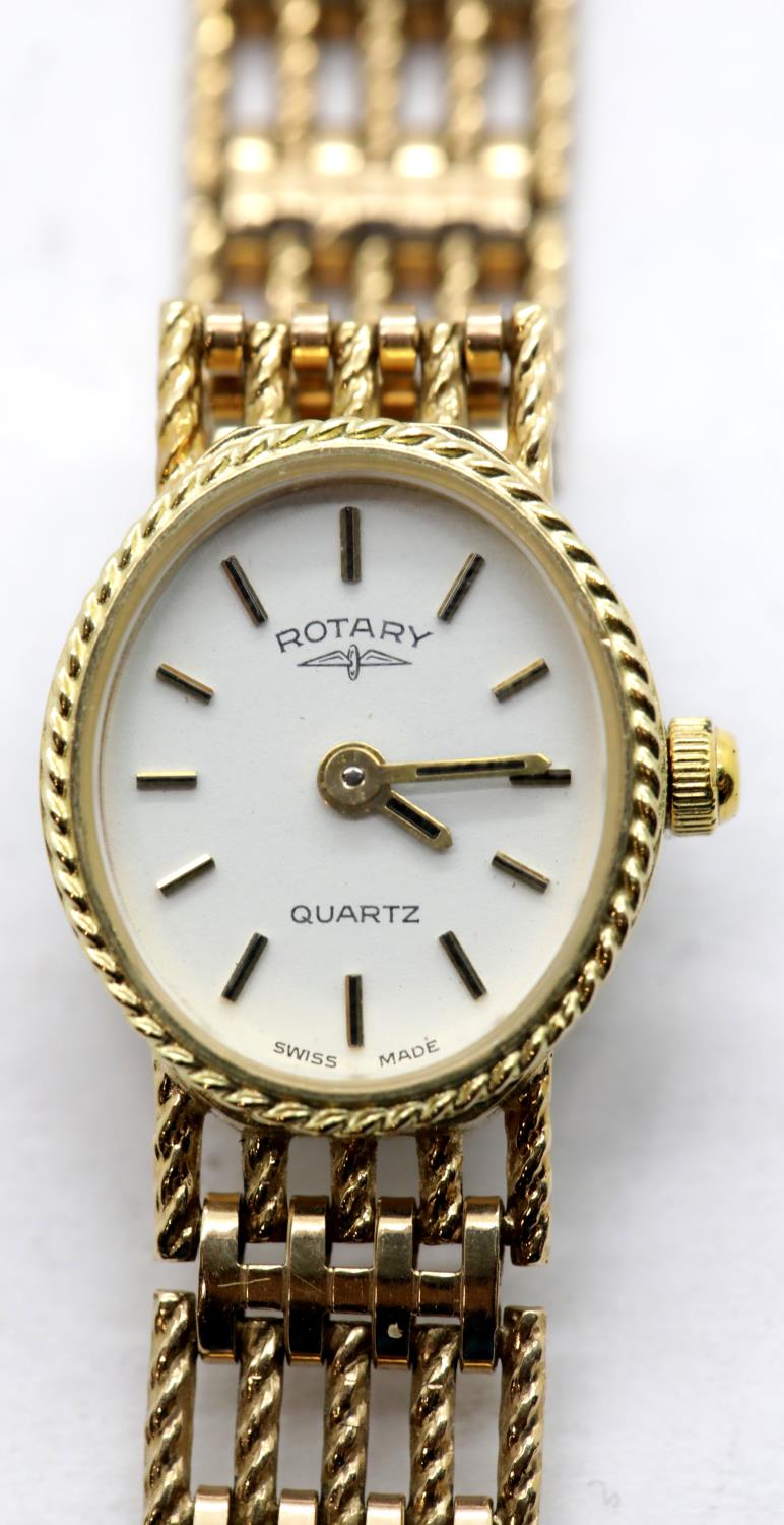 9ct gold ladies Rotary wristwatch on a 9ct gold bracelet. Total weight 15.1g. P&P Group 1 (£14+VAT