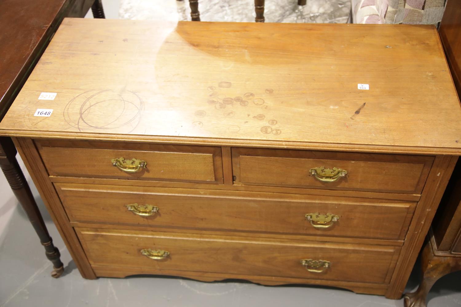 Edwardian walnut chest of two short over two long drawers, 108 x 47 x 76 H. This lot is not