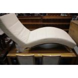 1980's vintage cream leather reclining chaise longue, believed to be from Lind of Denmark, L: 160