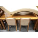 Modern dining table and four upholstered chairs. This lot is not available for in-house P&P.