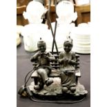 Heavy resin figural lamp. H: 56 cm. This lot is not available for in-house P&P. Condition Report: