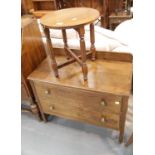 Vintage two long drawer chest of drawers and a folding circular side table. This lot is not