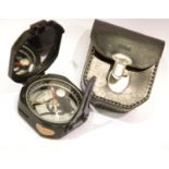 Japanese Ushikata surveyors compass with leather case. P&P Group 1 (£14+VAT for the first lot and £