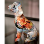 Multi coloured seated resin dog, H: 21 cm. P&P Group 2 (£18+VAT for the first lot and £2+VAT for