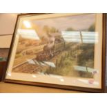 Framed Don Breckon railway print, 74 x 54 cm. This lot is not available for in-house P&P