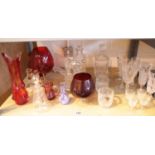 Shelf of mixed glass. This lot is not available for in-house P&P.
