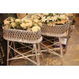Two silver painted wicker artificial flower displays. This lot is not available for in-house P&P