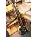 Collection of mixed fishing rods including beach, course and fly. This lot is not available for in-