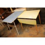 Two vintage Formica kitchen tables, one drop leaf. This lot is not available for in-house P&P.