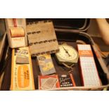 Suitcase with boxed vintage household items plus two further vintage cases. This lot is not