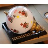 Glass globe lampshade decorated with roses. This lot is not available for in-house P&P