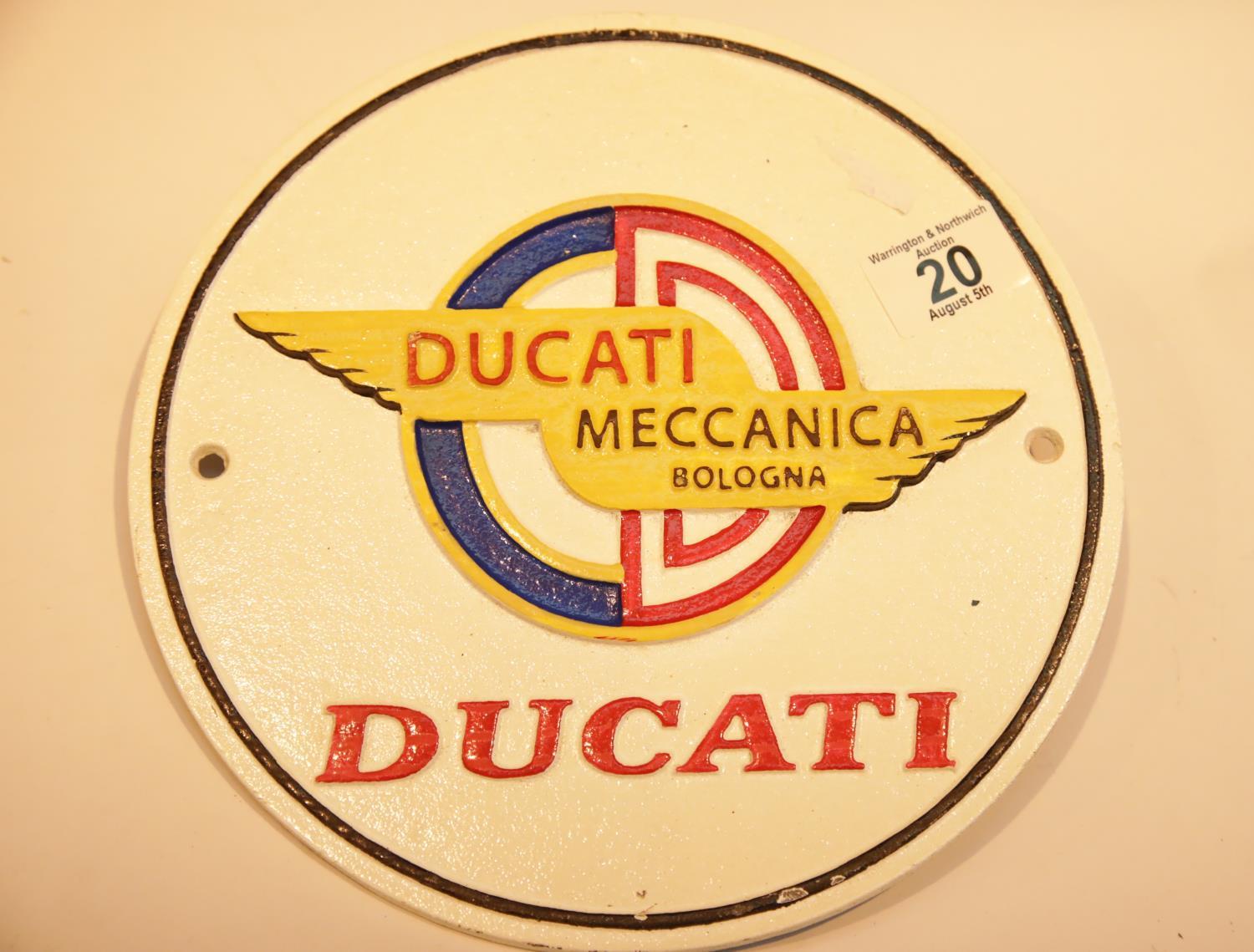 Cast iron Ducati Meccanica sign, D: 24 cm. P&P Group 2 (£18+VAT for the first lot and £2+VAT for