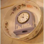 Wedgwood blue jasperware mantel clock and 8" Wedgwood Mirabelle fruit bowl. P&P Group 3 (£25+VAT for