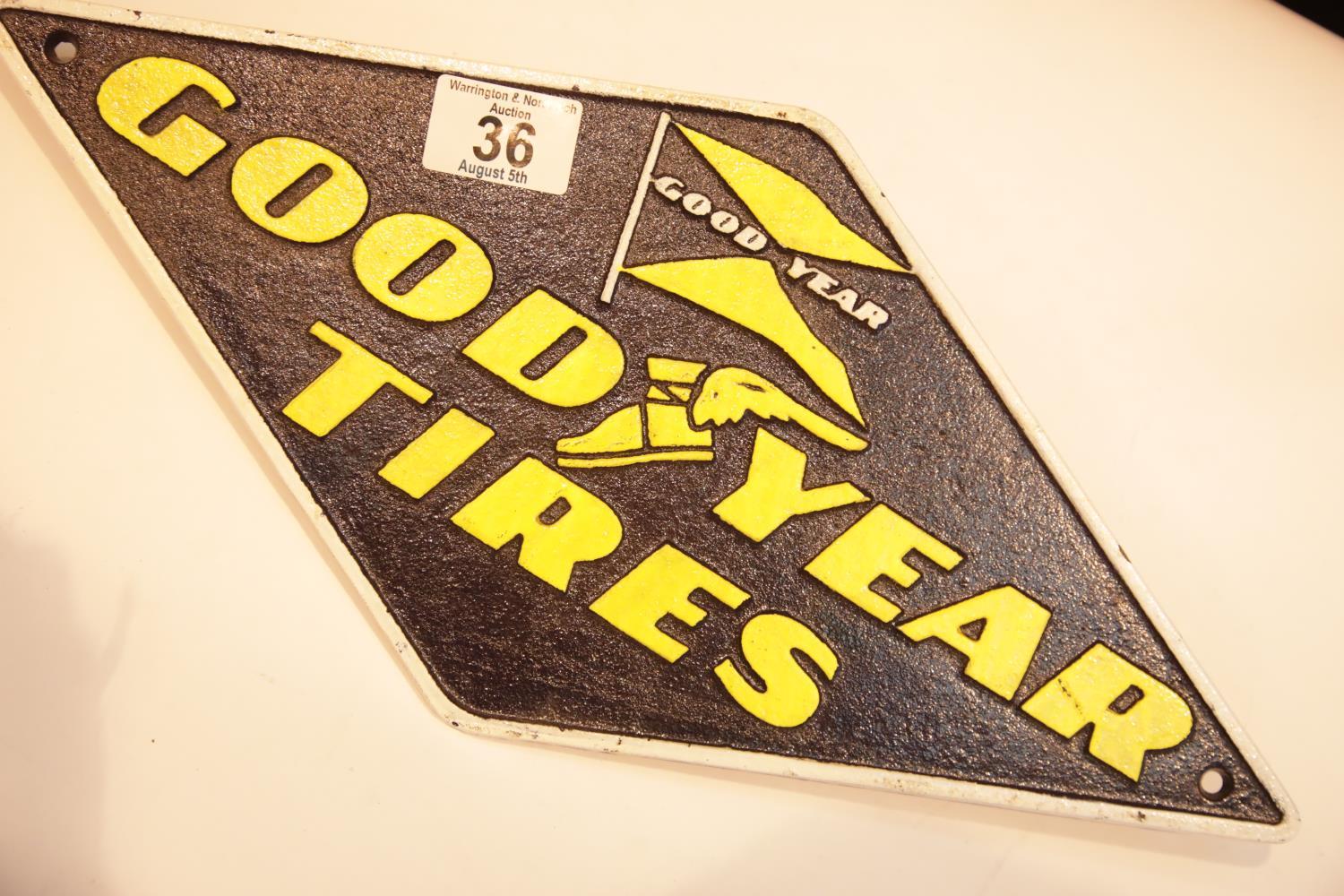 Cast iron Good Year Tires sign, 40 x 18 cm. P&P Group 2 (£18+VAT for the first lot and £2+VAT for