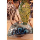 Three pieces of Murano type coloured glass to include two vases. This lot is not available for in-