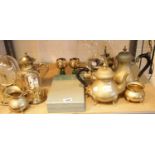 Collection of mixed brassware and two anniversary clocks. This lot is not available for in-house P&P