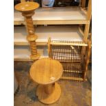 Spiral pine plant stand, vegetable rack and stool. This lot is not available for in-house P&P