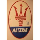 Cast iron Maserati sign, 28 x 20 cm. P&P Group 2 (£18+VAT for the first lot and £2+VAT for