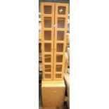 Tall pine effect CD cabinet and a matching table. This lot is not available for in-house P&P