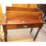 Mahogany hallway table with bobbin turned legs and a single drawer, 120 x 40 cm. This lot is not