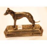 Cast iron Greyhound on plinth figurine, L: 23 cm, H: 17 cm. P&P Group 3 (£25+VAT for the first lot