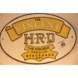 Cast iron The Vincent HRD sign, 30 x 20 cm. P&P Group 2 (£18+VAT for the first lot and £2+VAT for