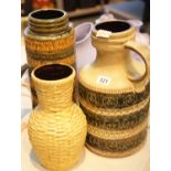 Three German stoneware pots and vases, all stamped. This lot is not available for in-house P&P