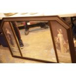 Large mahogany framed mirror with pictures to sides. This lot is not available for in-house P&P.