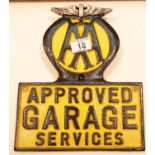 Cast iron AA Approved Garage Services sign, 28 x 22 cm. P&P Group 2 (£18+VAT for the first lot